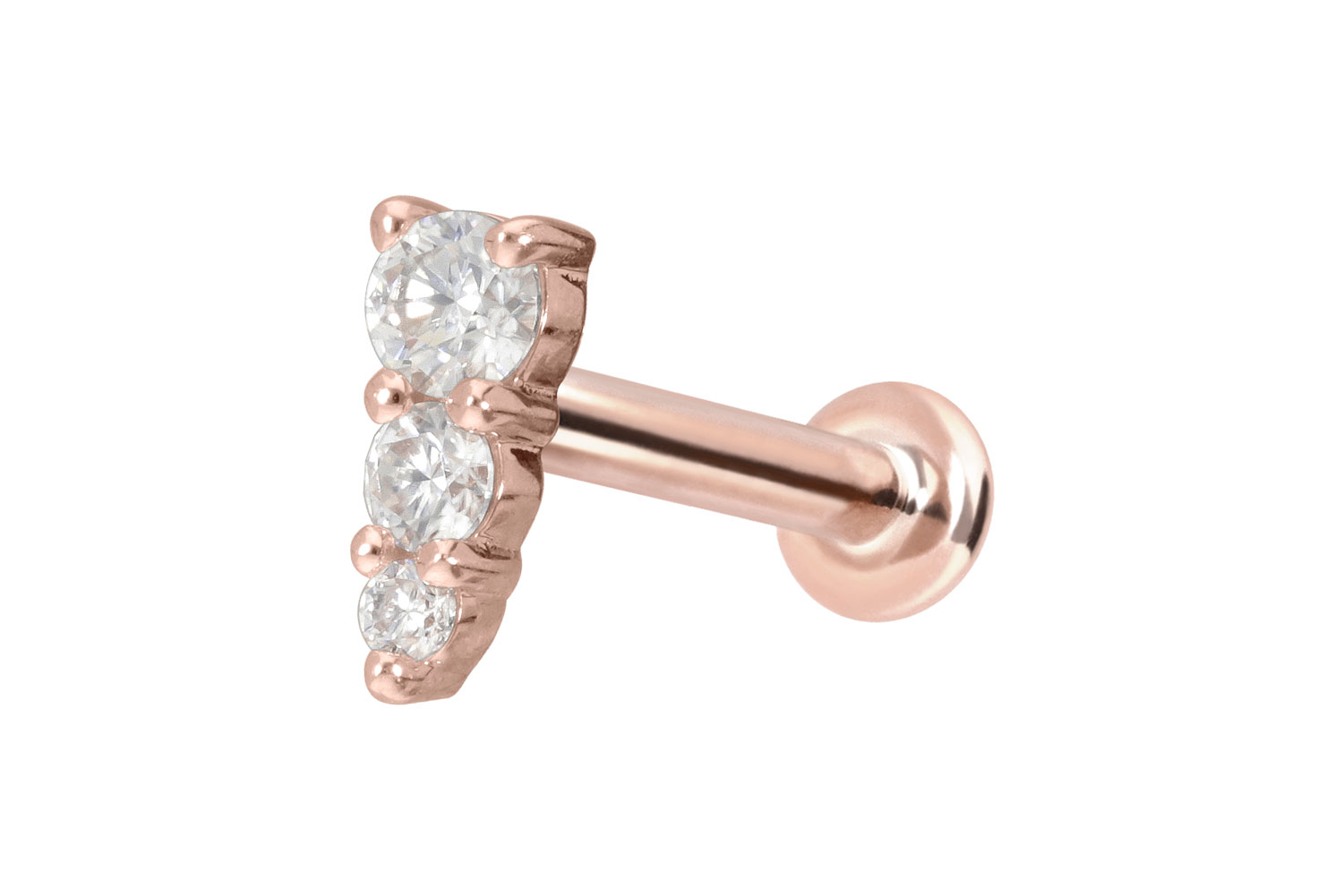 14 Karat Gold Labret Piercing mit Push Fit MOISSANIT-EISZAPFEN